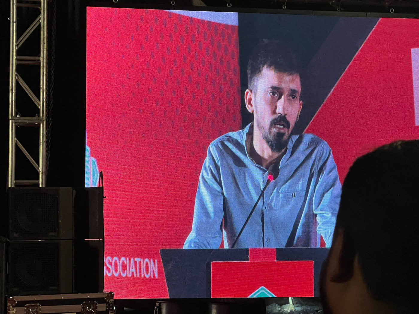 Umair Majeed on the stage screen at the Pakistan Freelancers Association stage, Future Fest 2022, Islamabad